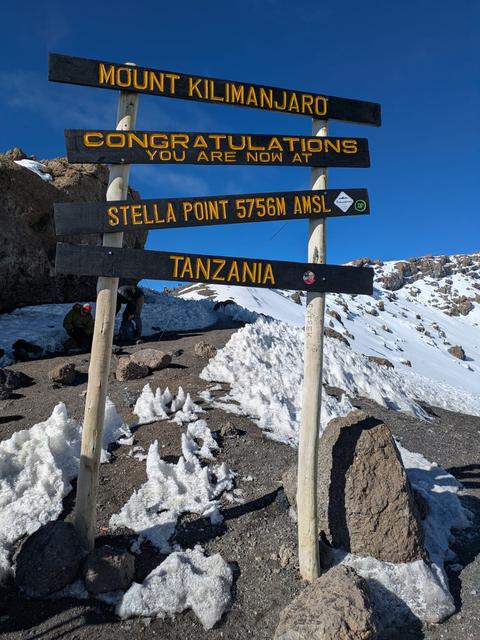 Stella Point sign at Kilimanjaro’s Umbwe Route, part of Kilimanjaro Joy Travel climbs.
